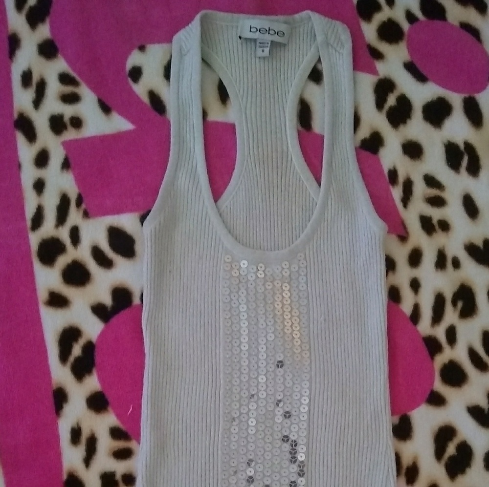 bebe Bling & Sparkle Ribbed Stretch Tank Top